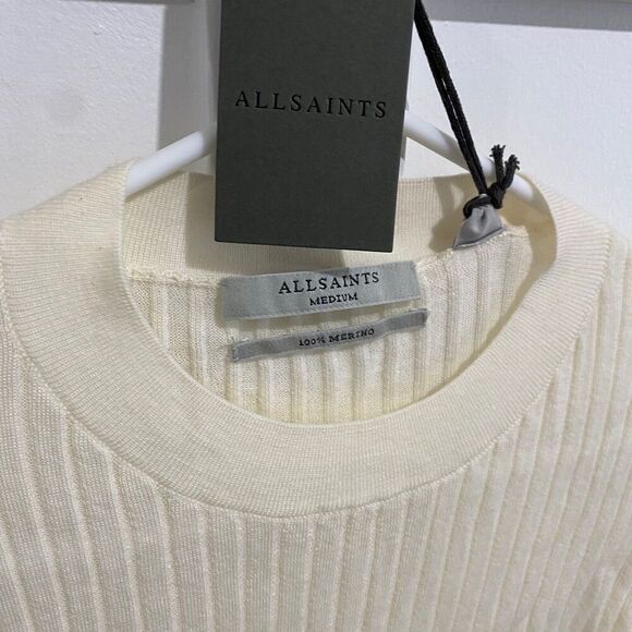 AllSaints Women's 100% Merino Wool Ribbed Sweater Chalk White Medium NWT - Picture 4 of 8